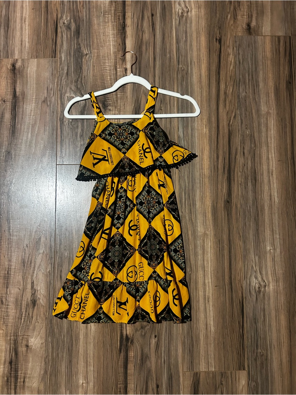 Yellow Black luxury Diamond-Print Girls' Sundress